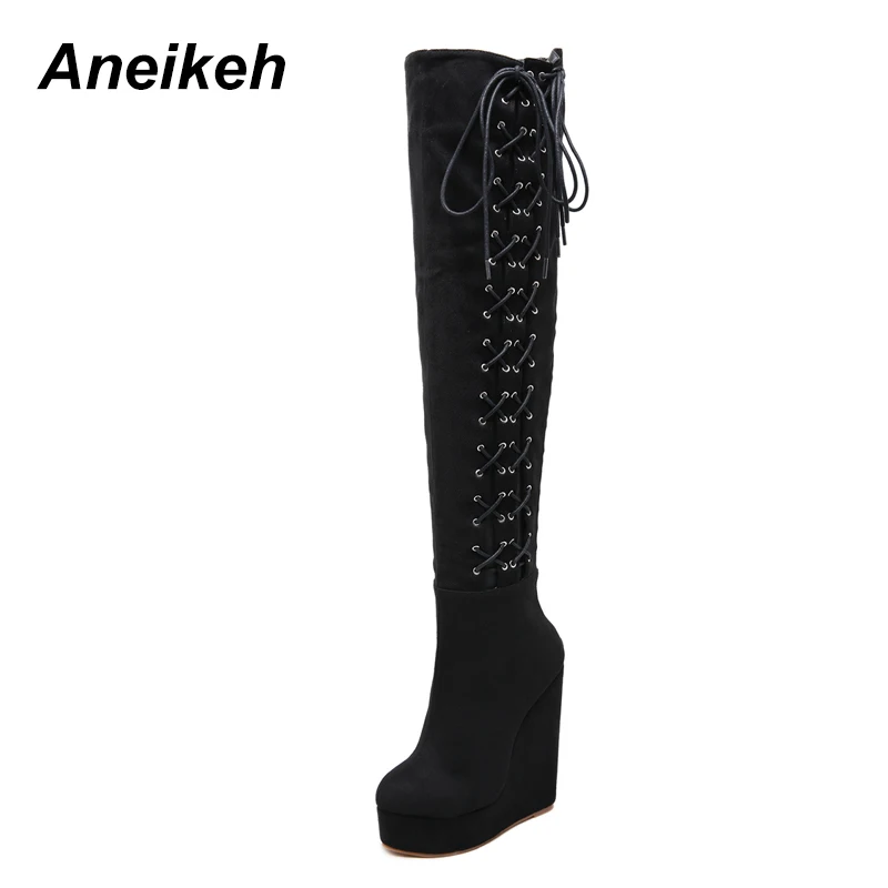 Aneikeh Spring/Autumn New Fashion Sexy Over The Knee Boots Wedges Boots Cross-tied Thigh High Boots Dress Shoes Black Size 35-40
Aneikeh Spring/Autumn New Fashion Sexy Over The Knee Boots Wedges Boots Cross-tied Thigh High Boots Dress Shoes Black Size 35-40