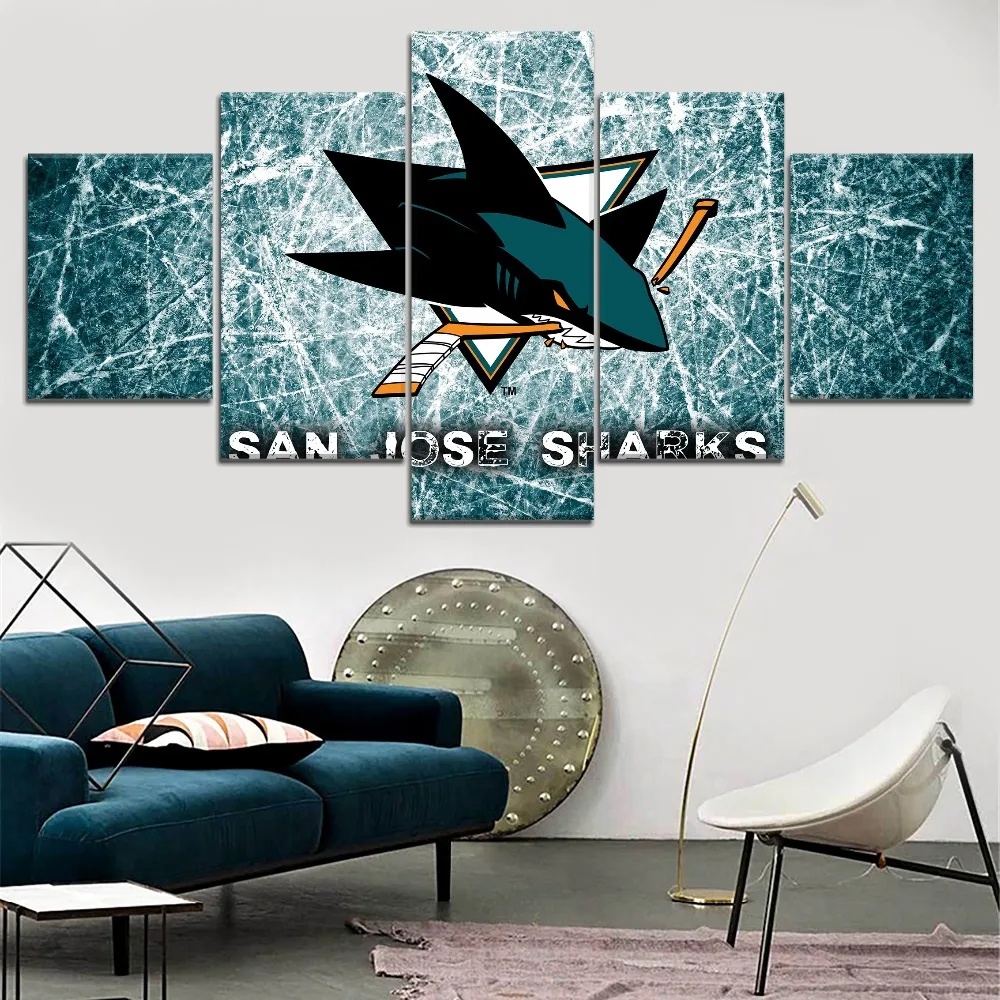 Hockey League San Jose Sharks Sport Painting 5 Piece Modular Style Picture Canvas Print Type Home Decor Wall Artwork Poster
Hockey League San Jose Sharks Sport Painting 5 Piece Modular Style Picture Canvas Print Type Home Decor Wall Artwork Poster