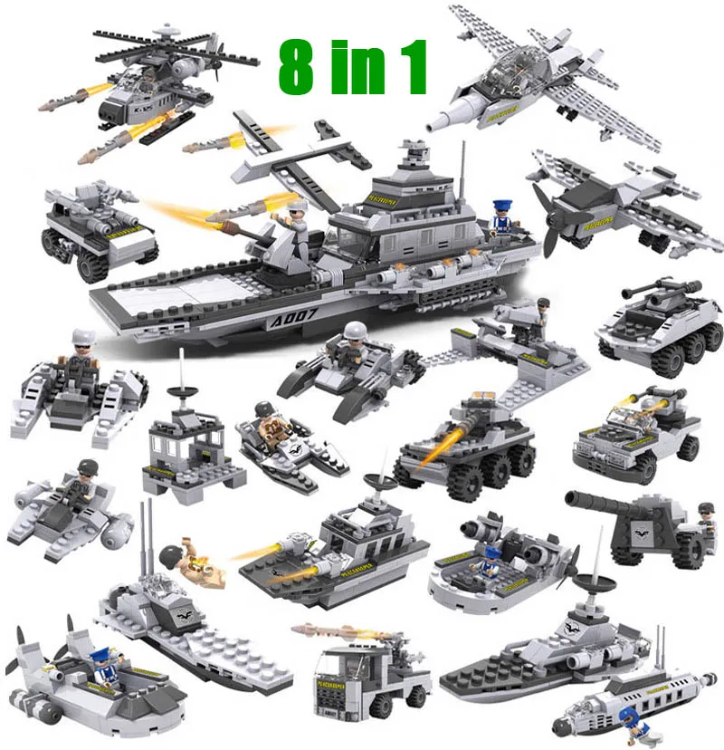 8 in 1 Big Aircraft Carrier Model Building Blocks Model Fleet Submarine Warship Military Naval Ship Cogo 13007 Set
8 in 1 Big Aircraft Carrier Model Building Blocks Model Fleet Submarine Warship Military Naval Ship Cogo 13007 Set