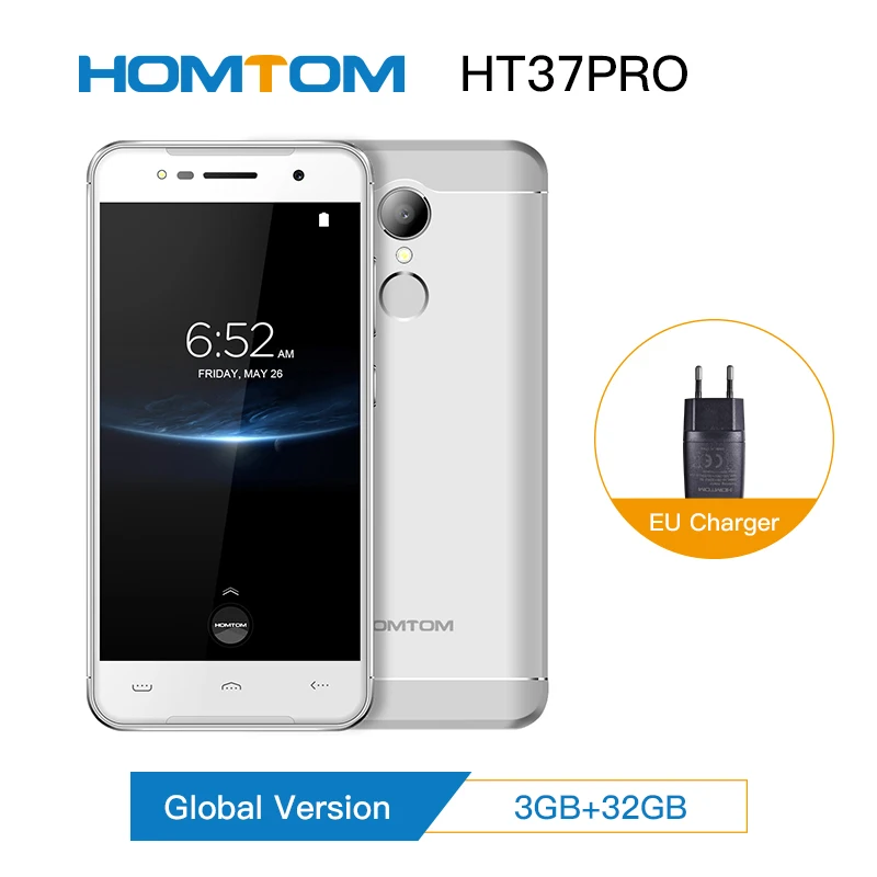 

Homtom HT37 Pro Smartphone 4G Double Speaker MTK6737 5.0 Inch HD Android 7.0 3GB+32GB 13MP 3000mAh Fingerprint ID Mobile Phone