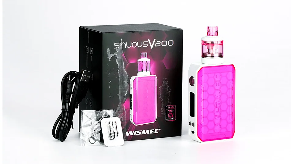 New Original 200W WISMEC SINUOUS V200 TC Kit with 2ml/3ml Amor NSE Tank & Child Lock MTL & DL Vape Kit No 18650 Battery Box Mod