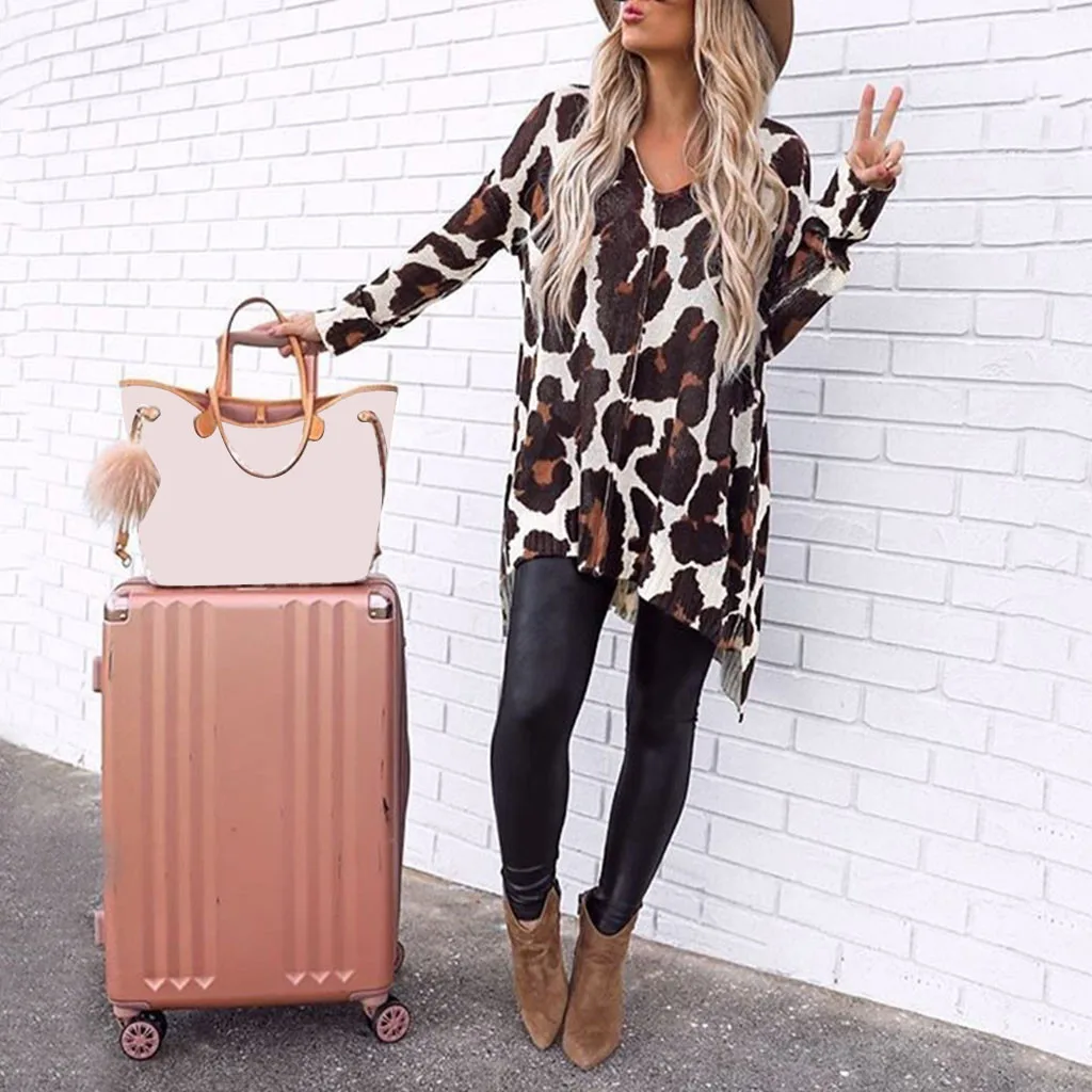 T-Shirts Womens Casual Leopard Printed Irregular Hem V-Neck Long Sleeve Top tshirt tee shirt femme manche longue New 2019
T-Shirts Womens Casual Leopard Printed Irregular Hem V-Neck Long Sleeve Top tshirt tee shirt femme manche longue New 2019