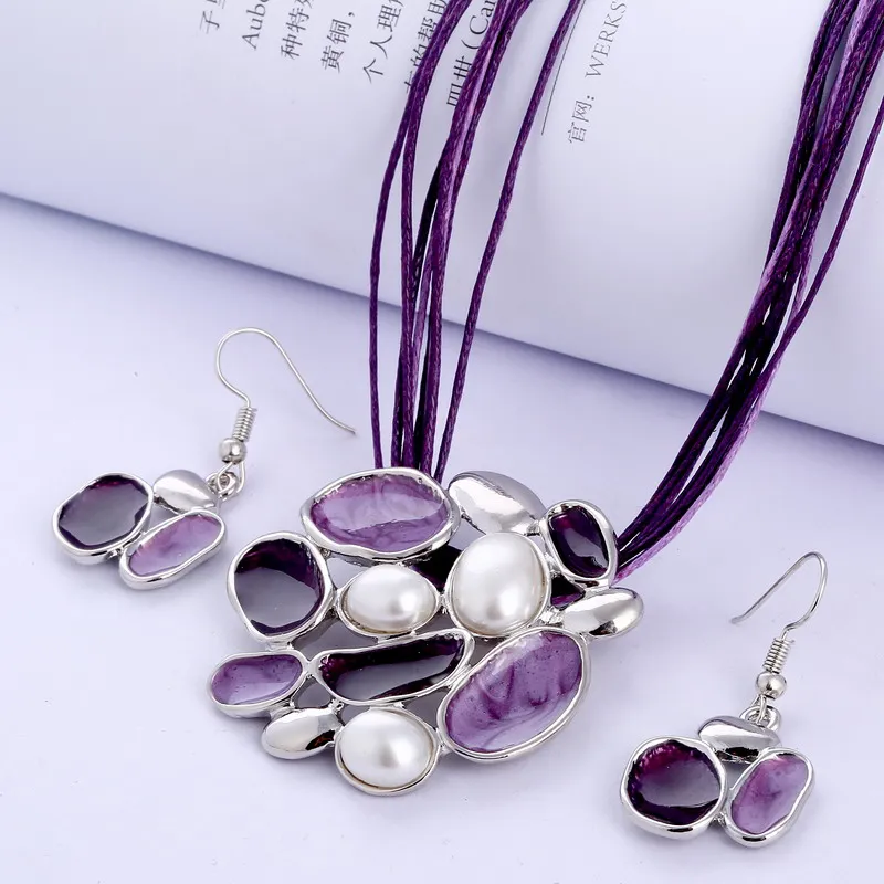 ZOSHI 2 Pcs african Jewelry Sets Silver Plating Gem Vintage Flower Simulated Pearl Leather Rope Pendant Necklace Earrings Set
ZOSHI 2 Pcs african Jewelry Sets Silver Plating Gem Vintage Flower Simulated Pearl Leather Rope Pendant Necklace Earrings Set