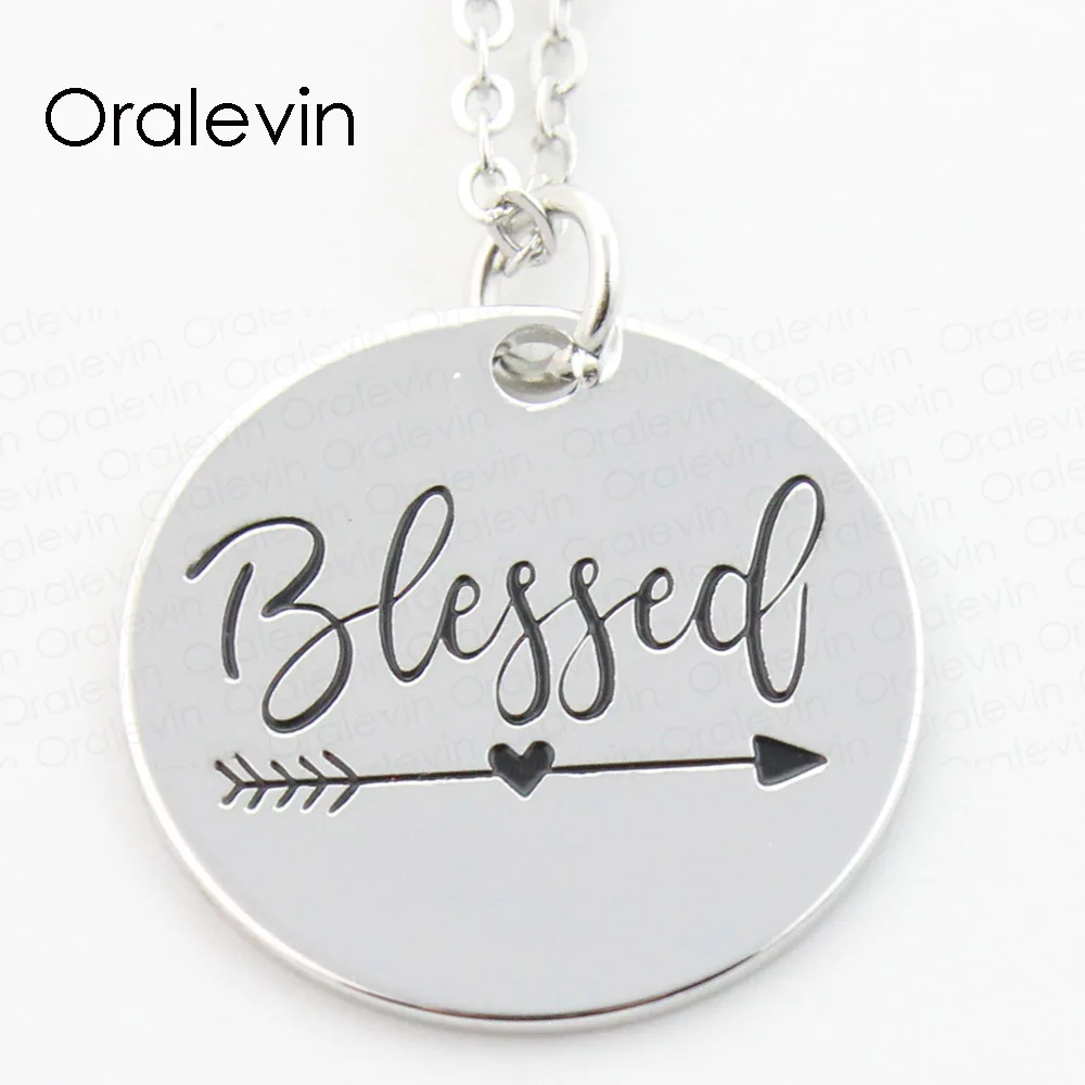 Wholesale BLESSED Inspirational Motivational Engraved Pendant Charms Necklace Friend Gift Jewelry 22MM, 10Pcs/Lot,#LN167
Wholesale BLESSED Inspirational Motivational Engraved Pendant Charms Necklace Friend Gift Jewelry 22MM, 10Pcs/Lot,#LN167