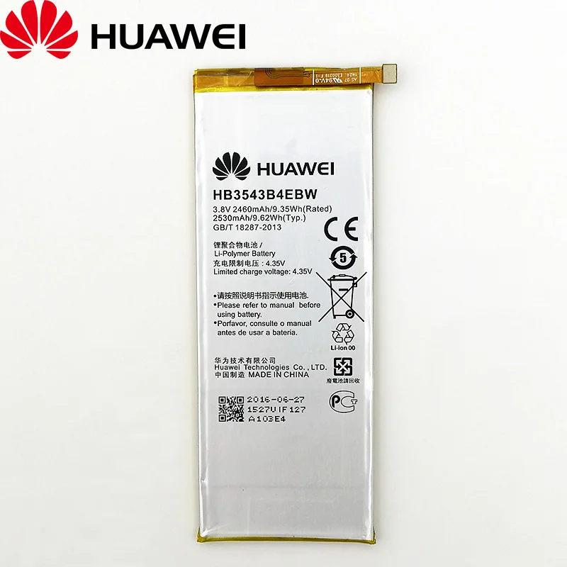 

Huawei 2pcs New Original 2530mAh HB3543B4EBW Battery For Huawei Ascend P7 L00 L05 L07 L09 L10 L11 Genuine Replace Phone Batterie