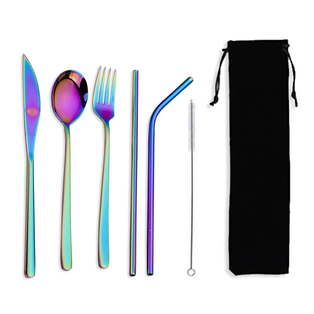 7pcs/set Colorful Portable Dinnerware Stainless Steel Cutlery Set Rainbow Dinner Set Travel Dinner Knife Tableware Sets Bag
7pcs/set Colorful Portable Dinnerware Stainless Steel Cutlery Set Rainbow Dinner Set Travel Dinner Knife Tableware Sets Bag