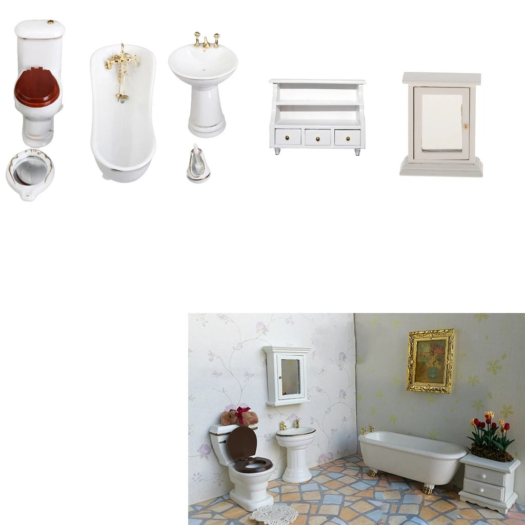1/12 Scale White Dollhouse Miniature Bathroom Cabinet Furniture Set Decoration Accessory Toys Pretend Play for Children 1/12 Scale White Dollhouse Miniature Bathroom Cabinet Furniture Set Decoration Accessory Toys Pretend Play for Children