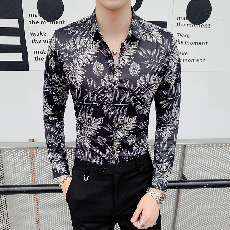 2019 New Brand Men Shirt Long Sleeve Shirt High Quality Streetwear Tops Leaves Print Casual Slim Fit Social Party Dress Shirts
2019 New Brand Men Shirt Long Sleeve Shirt High Quality Streetwear Tops Leaves Print Casual Slim Fit Social Party Dress Shirts