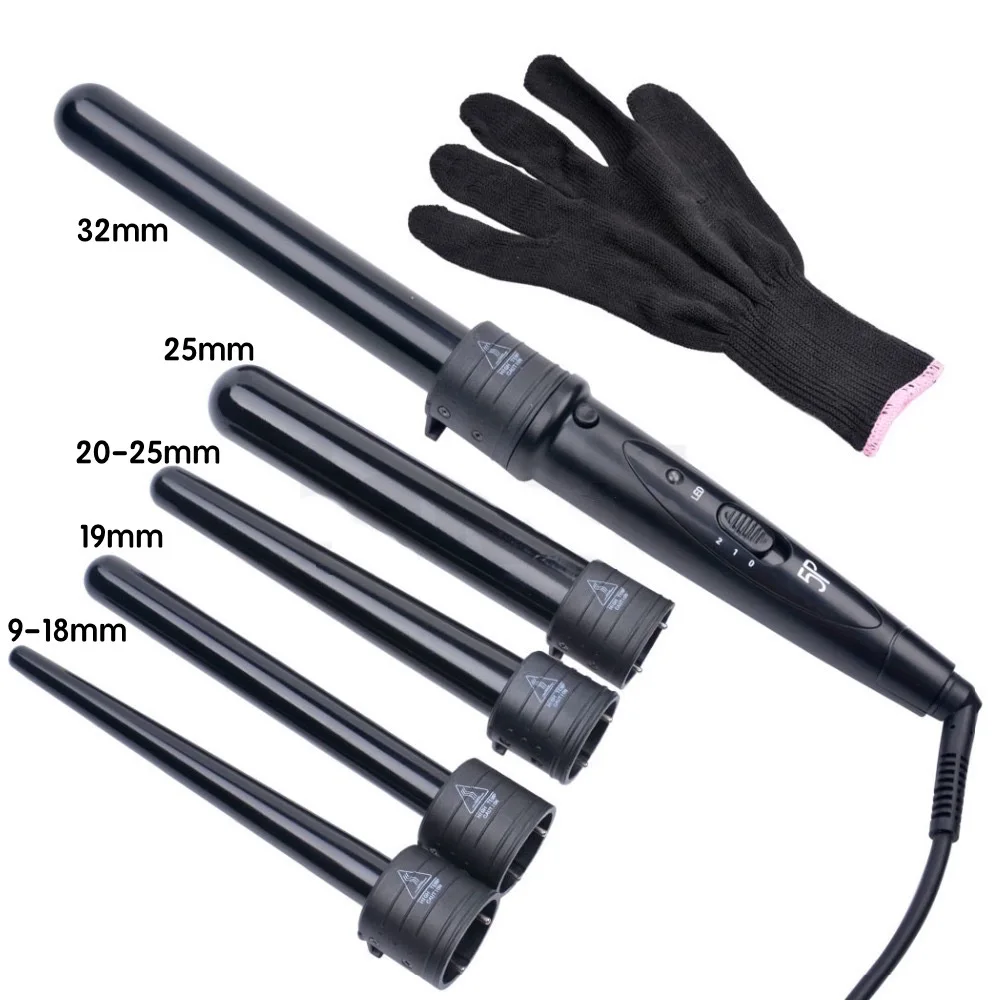 Professional Hair Curling Irons Interchangeable 5 in 1 Curling Wand Set 5pcs Barrels Hair Curler With Glove6.jpg