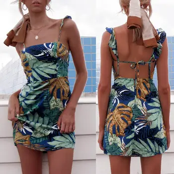 Summer Holiday Fashion Beach Sexy Women Leaves Print Ruffled Sleeveless Backless American Style Mini Dress Newly 2019
Summer Holiday Fashion Beach Sexy Women Leaves Print Ruffled Sleeveless Backless American Style Mini Dress Newly 2019