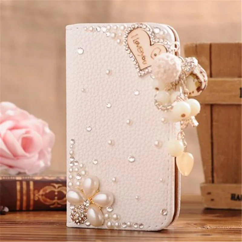 Bling-Handmade-Glitter-Rhinestone-Pearl-Leather-Flip-Wallet-Protective-Case-for-samsung-i9200-bling-case