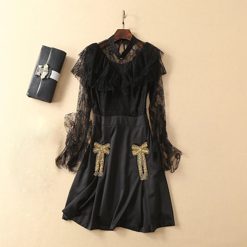HIGH QUALITY Newest Fashion 2019 Designer Runway Dress Women's Long Sleeve Lace Patchwork Bow Embroidery Dress
HIGH QUALITY Newest Fashion 2019 Designer Runway Dress Women's Long Sleeve Lace Patchwork Bow Embroidery Dress