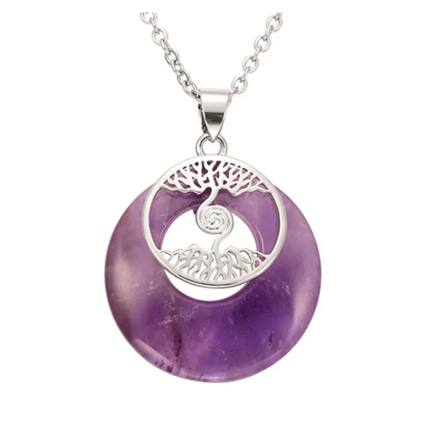 FYJS Unique Jewelry Silver Plated Tree of Life Round Hollow Pendant Natural Purple Amethysts Stone Necklace
FYJS Unique Jewelry Silver Plated Tree of Life Round Hollow Pendant Natural Purple Amethysts Stone Necklace