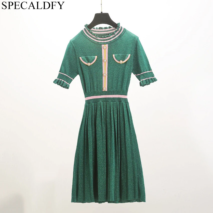 Runway Brand Fashion Knit Dress Summer Pleated Dress Women Short Sleeve Ruffle Pearl Mini Sweater Dresses Knitwear Robe Femme
Runway Brand Fashion Knit Dress Summer Pleated Dress Women Short Sleeve Ruffle Pearl Mini Sweater Dresses Knitwear Robe Femme