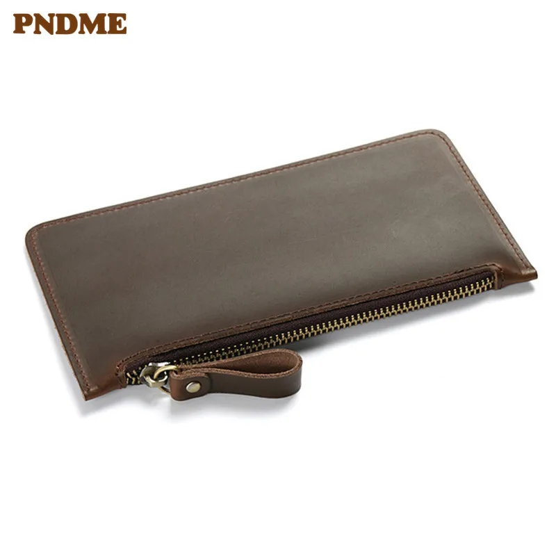 PNDME high quality vintage casual simple cowhide genuine leather long zipper men's women's wallet money clips phone purse
PNDME high quality vintage casual simple cowhide genuine leather long zipper men's women's wallet money clips phone purse