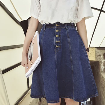 Summer Retro Blue Jean Skirts Slim High Waist Mujer Loose Hem Girlish Washed Denim Skirts Single Breasted Women
Summer Retro Blue Jean Skirts Slim High Waist Mujer Loose Hem Girlish Washed Denim Skirts Single Breasted Women