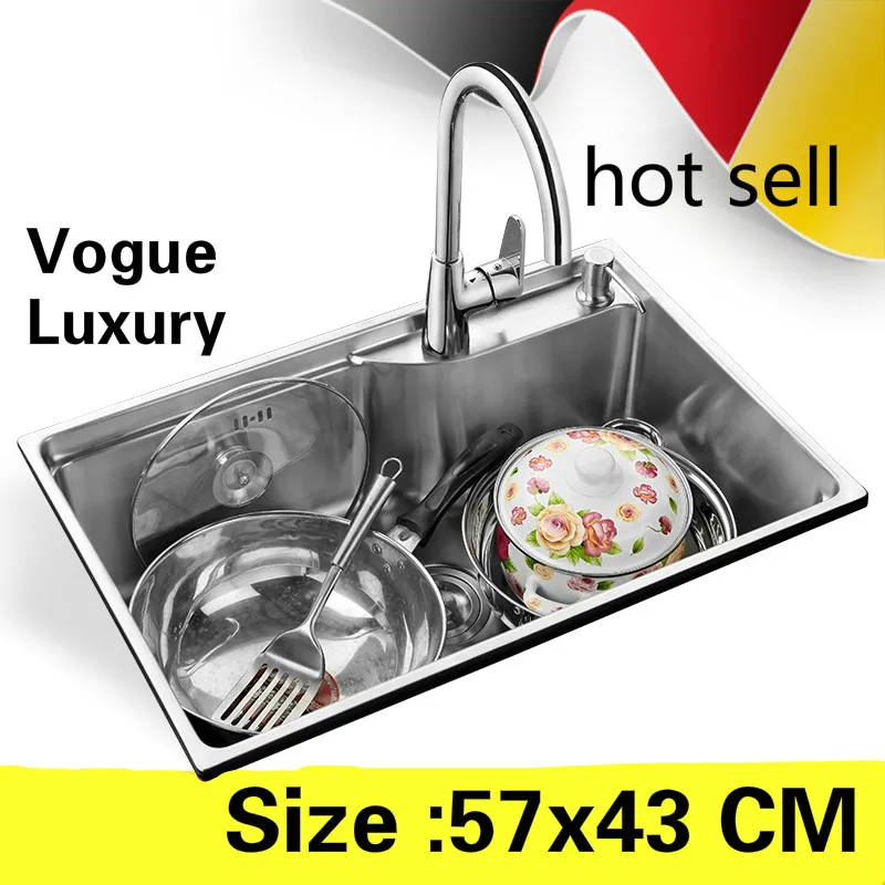 

Free shipping Apartment luxury kitchen single trough sink vogue wash vegetables food grade 304 stainless steel hot sell 57x43 CM