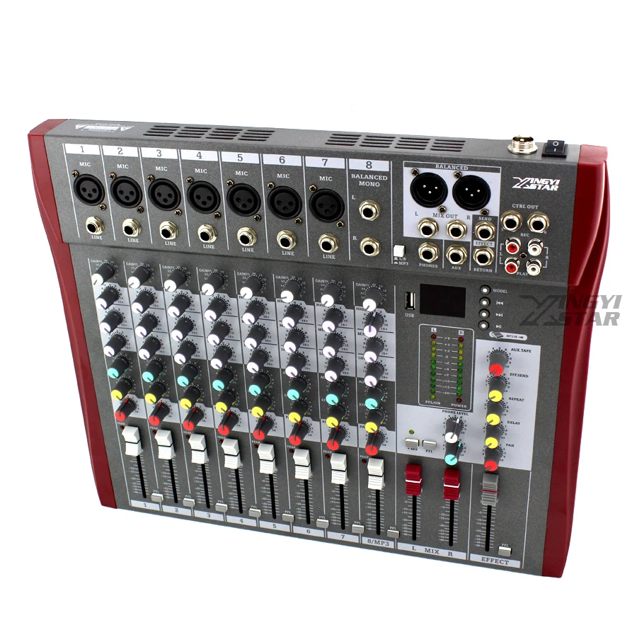 Professional 8 Channel Audio Mixer, Digital DJ Karaoke MP3 Music Sound