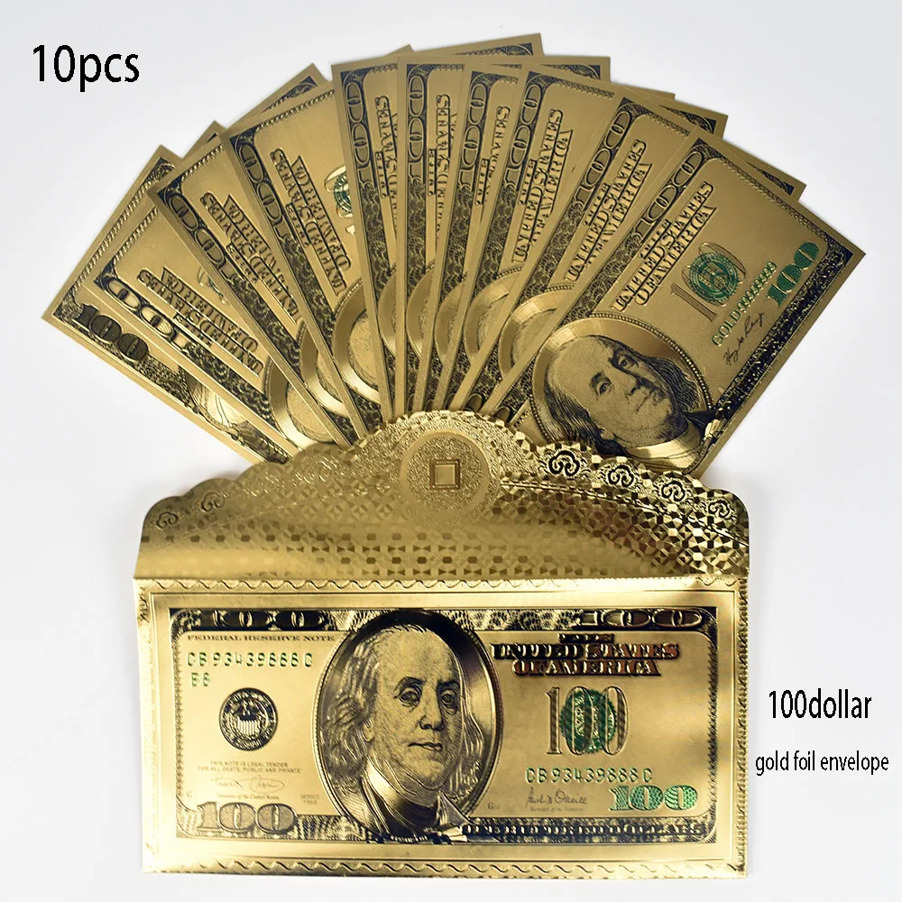 10pcs/lot USD 100 Dollar Gold Foil Banknote with envolope America Fake Money For Collection Gift
10pcs/lot USD 100 Dollar Gold Foil Banknote with envolope America Fake Money For Collection Gift