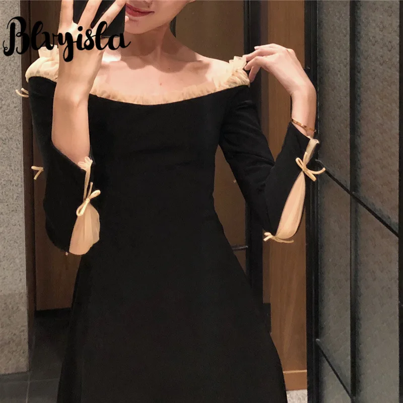 Blvyisla Long Sleeve Gothic Black Dress Sweet Women Lolita Off Shoulder High Waist Dresses Slim Yong Lady vestidos
Blvyisla Long Sleeve Gothic Black Dress Sweet Women Lolita Off Shoulder High Waist Dresses Slim Yong Lady vestidos
