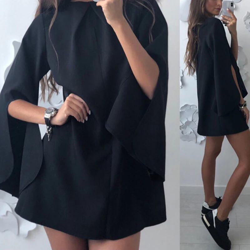 Solid color loose round neck button cuffs split dressSexy Split Flare Sleeve Mini Dress Women Autumn Solid Color O-Neck Draped
Solid color loose round neck button cuffs split dressSexy Split Flare Sleeve Mini Dress Women Autumn Solid Color O-Neck Draped