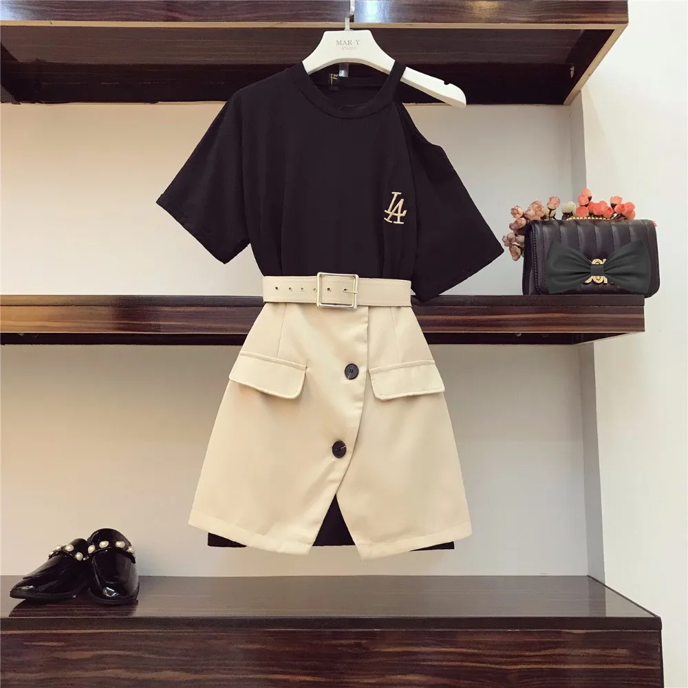 2019 Summer Women Sexy Shoulder Black Long T-shirt + Button Design Skirt 2 pcs sets Female Fashion Suits A086
2019 Summer Women Sexy Shoulder Black Long T-shirt + Button Design Skirt 2 pcs sets Female Fashion Suits A086