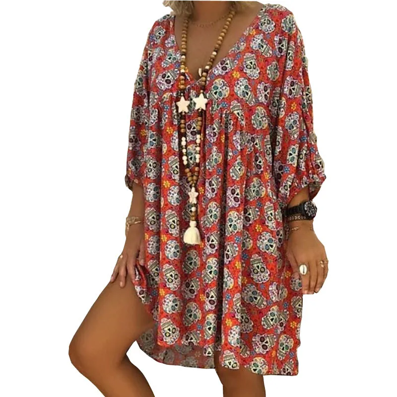 High Quality Fashion Women Summer Dress Sexy V-neck Skull Printed Loose dresses plus size Beach Casual Dress 5XL Vestidos Mujer
High Quality Fashion Women Summer Dress Sexy V-neck Skull Printed Loose dresses plus size Beach Casual Dress 5XL Vestidos Mujer