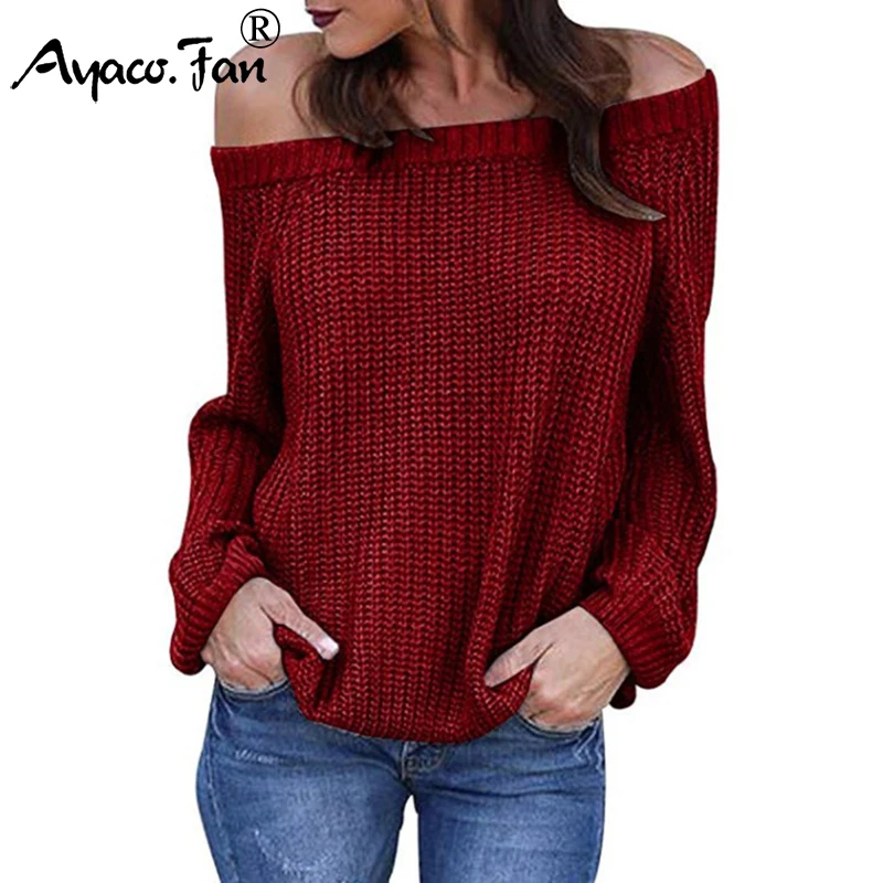 Pullovers 2019 Autumn Winter New Solid Off Shoulder Lantern Sleeve Knitted Sweaters for Women Female Lady Loose Pull Plus Size
Pullovers 2019 Autumn Winter New Solid Off Shoulder Lantern Sleeve Knitted Sweaters for Women Female Lady Loose Pull Plus Size