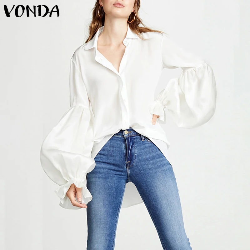 VONDA Blouse Women Shirt 2019 Autumn Casual Irregular Hem Lapel Neck Long Lantern Sleeve White Shirt Sexy Tops Plus Size Blusas
VONDA Blouse Women Shirt 2019 Autumn Casual Irregular Hem Lapel Neck Long Lantern Sleeve White Shirt Sexy Tops Plus Size Blusas