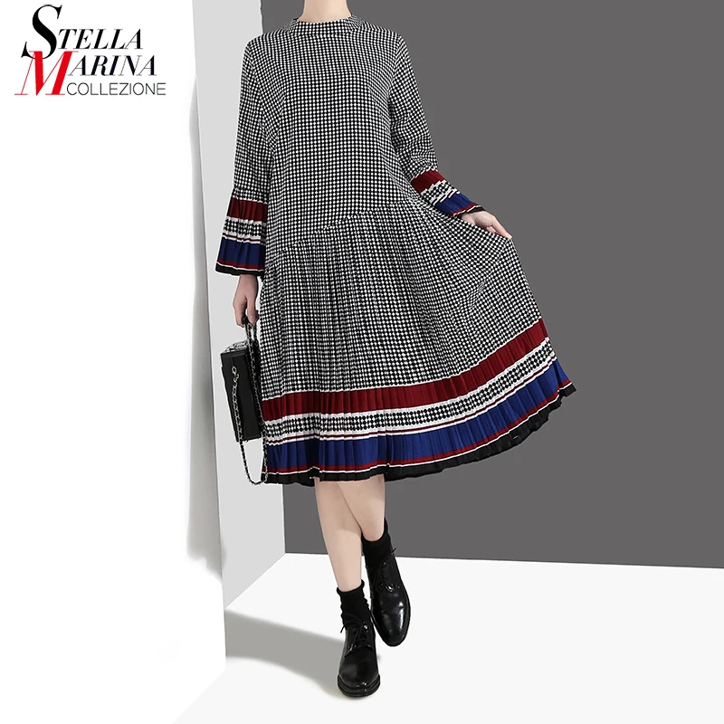 New 2019 Women Fashion Autumn Stylish Elegant Black Plaid Dress Long Flare Sleeve Ladies Casual Cute Midi Dress Robe Style 4629
New 2019 Women Fashion Autumn Stylish Elegant Black Plaid Dress Long Flare Sleeve Ladies Casual Cute Midi Dress Robe Style 4629
