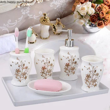 European Style Ceramic Bathroom Set of 5/6 Add TrayToothbrush Holder Mouth Cup Bathroom Supplies Bathroom Accessories Set
European Style Ceramic Bathroom Set of 5/6 Add TrayToothbrush Holder Mouth Cup Bathroom Supplies Bathroom Accessories Set