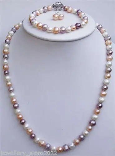 Hot sale new Style >>>>>7-8mm mixed-colour Freshwater pearl Necklaces Bracelets Earrings sets
Hot sale new Style >>>>>7-8mm mixed-colour Freshwater pearl Necklaces Bracelets Earrings sets