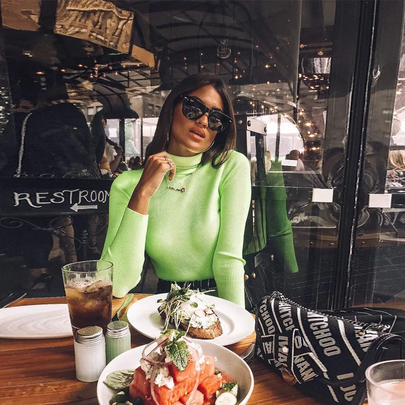 ribber turtleneck long sleeve t shirt women08