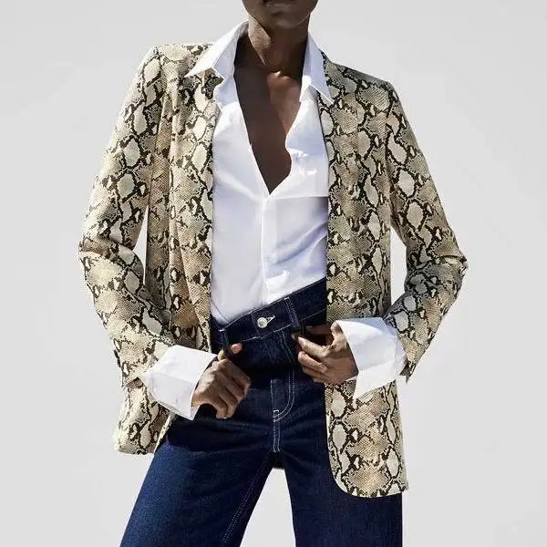 Women's Snakeskin Printed Casual Jacket Suit Blazer Woman Suits Notched Collar Cardigan Single Button Leopard Tops Outwear
Women's Snakeskin Printed Casual Jacket Suit Blazer Woman Suits Notched Collar Cardigan Single Button Leopard Tops Outwear