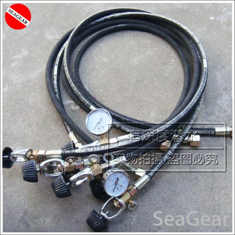 Diving Oxygen bottles fill hose with pressure guage inflate scuba tank equipment tube
Diving Oxygen bottles fill hose with pressure guage inflate scuba tank equipment tube