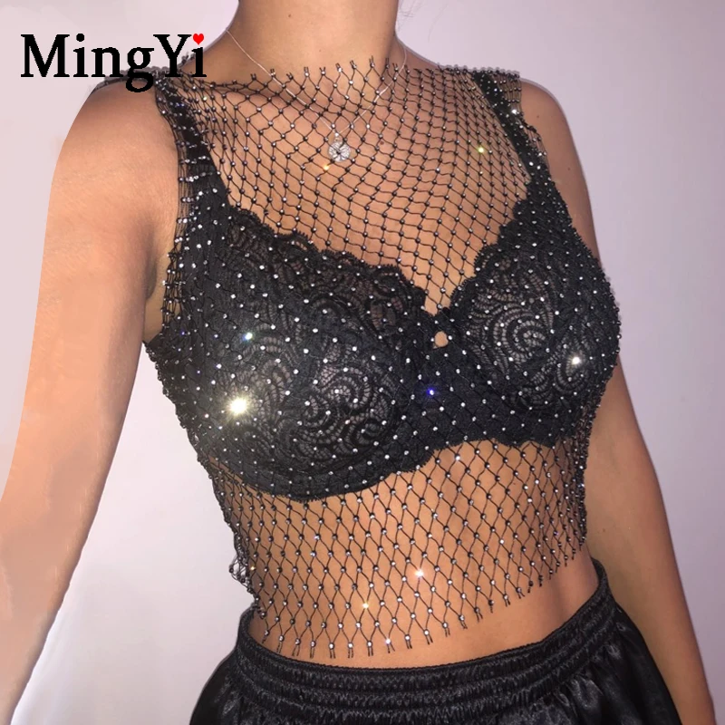 Sexy Hollow Out Mesh Crop Top Women Summer Sleeveless See Through Rhinestone Diamonds Tank T-Shirt Night Club Party Short Tops
Sexy Hollow Out Mesh Crop Top Women Summer Sleeveless See Through Rhinestone Diamonds Tank T-Shirt Night Club Party Short Tops