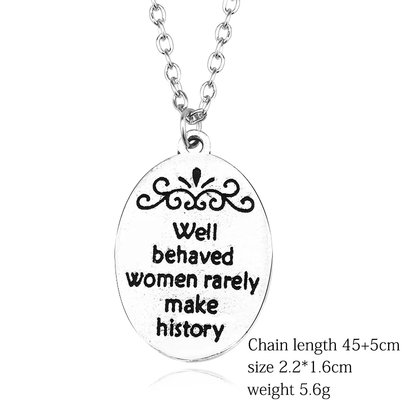 Engraving-Crown-Flowers-Choker-Necklaces-Well-Behaved-Women-Rarely-Make-History-Charm-Pendant-Vintage-Silver-Round (5)