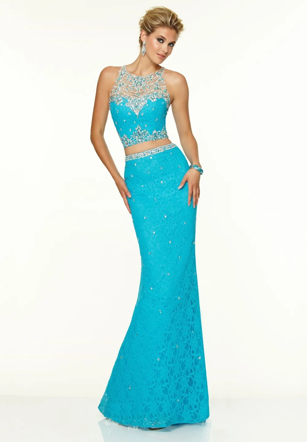 Custom made Halter Neck Exquisite Crystal Beading Lace Mermaid Design Two Piece Evening Dresses 2015 Modest Formal Gowns
Custom made Halter Neck Exquisite Crystal Beading Lace Mermaid Design Two Piece Evening Dresses 2015 Modest Formal Gowns