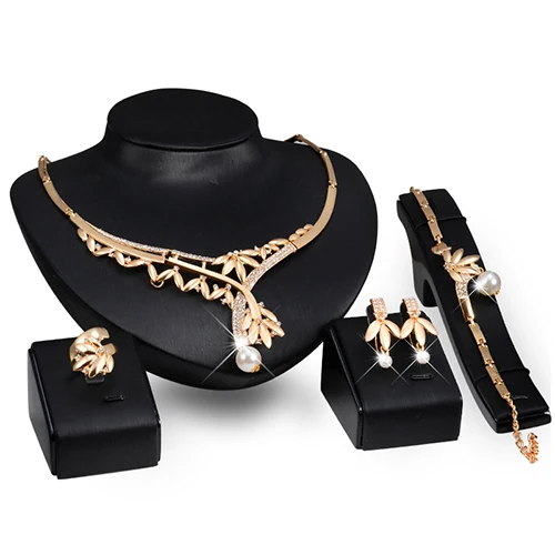 Wedding Party Jewelry Set Women Leaf Pearl Pendant Choker Necklace Ring Earrings Bracelet Fashion Costume Jewelry Sets
Wedding Party Jewelry Set Women Leaf Pearl Pendant Choker Necklace Ring Earrings Bracelet Fashion Costume Jewelry Sets