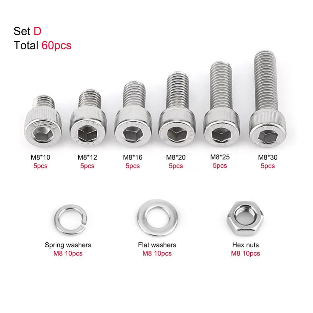 M3 M5 M6 M8 Screws Nuts Washers Stainless Steel Hex Socket Cap Head Screws Bolts Hex Nut Washers Fastener Repair Tools
M3 M5 M6 M8 Screws Nuts Washers Stainless Steel Hex Socket Cap Head Screws Bolts Hex Nut Washers Fastener Repair Tools