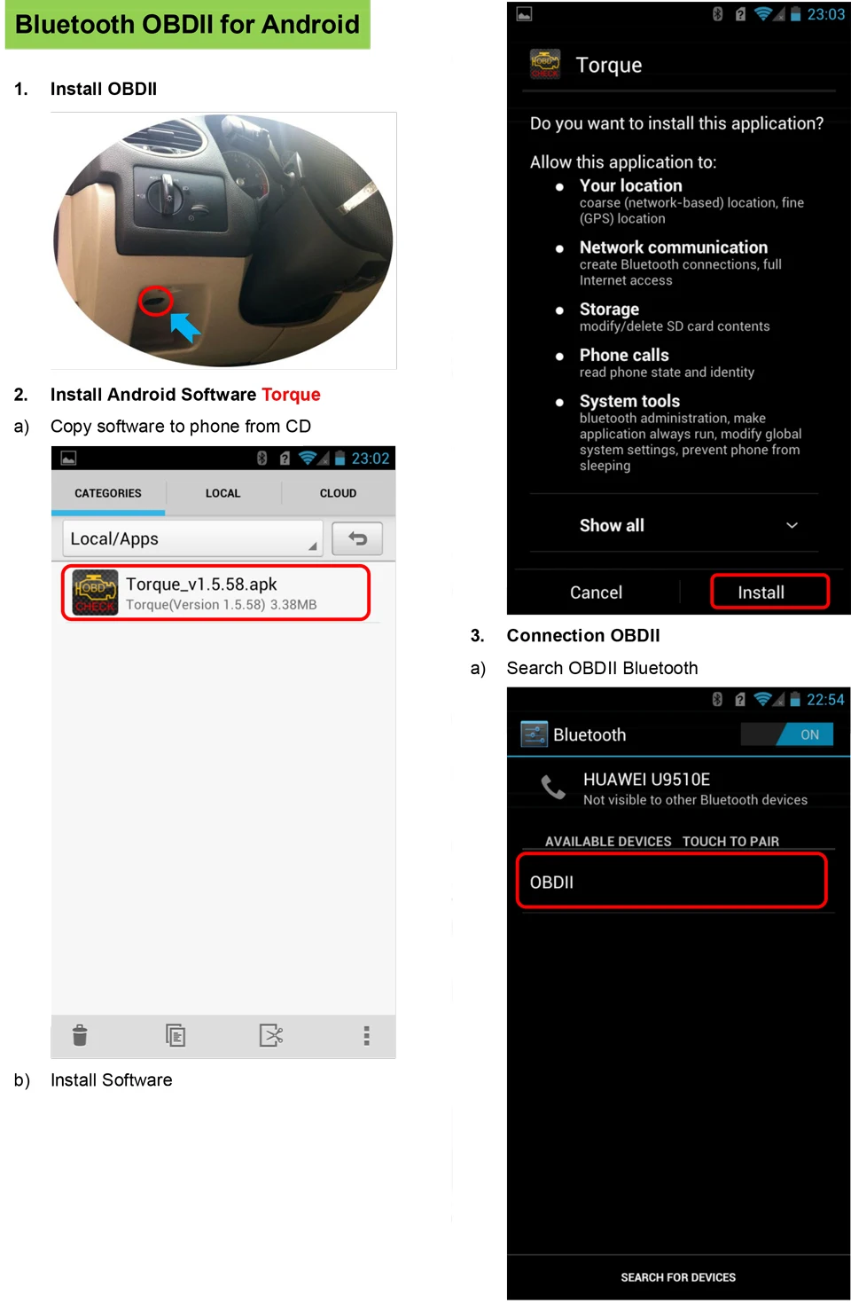 1 )elm327 Bluetooth-OBDII