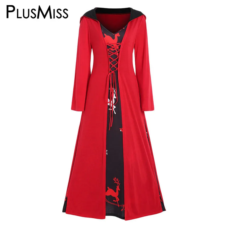 PlusMiss Plus Size 5XL Vintage Retro Christmas Print Lace Up Hooded Party Dresses Women Red Loose Maxi Long Dress XXXXL XXXL XXL
PlusMiss Plus Size 5XL Vintage Retro Christmas Print Lace Up Hooded Party Dresses Women Red Loose Maxi Long Dress XXXXL XXXL XXL