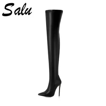 Salu Winter fashion black shoes woman over the knee high boots leather sexy pointed toe slim boots plus size 34-43
Salu Winter fashion black shoes woman over the knee high boots leather sexy pointed toe slim boots plus size 34-43