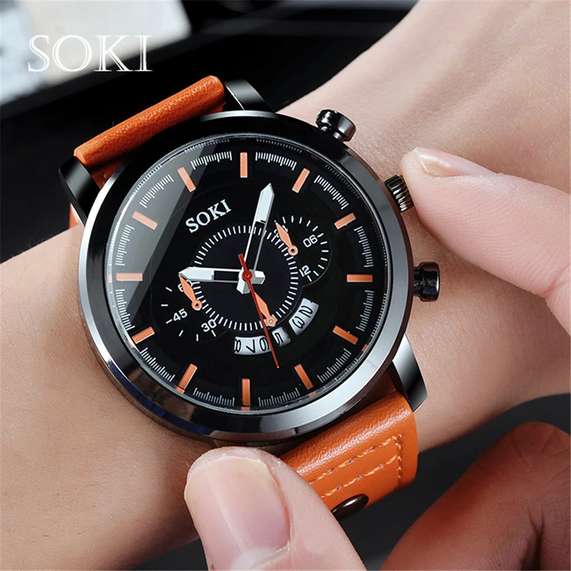 Male Casual Date Brand Luxury Sport SOKI Fashion Leather Strap Quartz Men Watches Business Wristwatches Clock Montre Homme
Male Casual Date Brand Luxury Sport SOKI Fashion Leather Strap Quartz Men Watches Business Wristwatches Clock Montre Homme