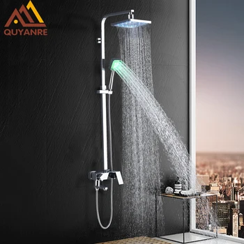 Quyanre LED Bath Shower Faucet Set Rainfall LED Shower Head Handheld Shower Wall Mounted 3-way Mixer Tap Bath Shower System Kit
Quyanre LED Bath Shower Faucet Set Rainfall LED Shower Head Handheld Shower Wall Mounted 3-way Mixer Tap Bath Shower System Kit