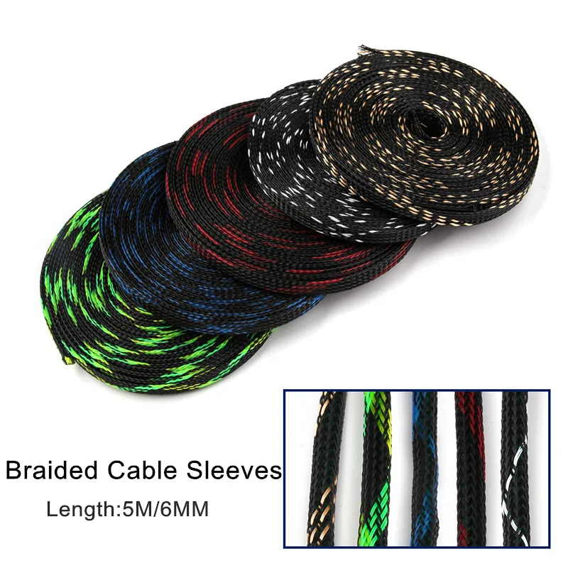Length 5M Cable Sleeves 5 Colors 6mm Insulation Braided Cable Sleeving Tight PET Expandable Wire Gland Mesh Shock For Wire Sets
Length 5M Cable Sleeves 5 Colors 6mm Insulation Braided Cable Sleeving Tight PET Expandable Wire Gland Mesh Shock For Wire Sets