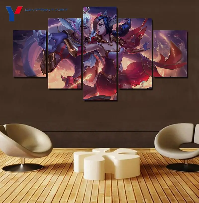 LoL Couple Lovers Rakan Xayah 5 Pcs/set Canvas Art Paintings Wall Decor Picture for Living Room Posters and Prints | Дом и сад