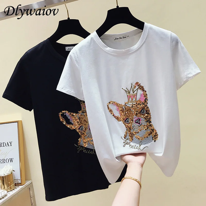 Fashion Sequin Tee Shirt Female Tops Creative O-neck T Shirt Cotton Cartoon Women Tshirts 2019 Summer Casual Femme Black White
Fashion Sequin Tee Shirt Female Tops Creative O-neck T Shirt Cotton Cartoon Women Tshirts 2019 Summer Casual Femme Black White