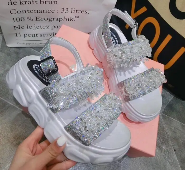 New summer Rhinestone Sandals Women Sandals 2019 Ladies Platform Chunky High Heel Silver Sandals Cork Shoes Woman
New summer Rhinestone Sandals Women Sandals 2019 Ladies Platform Chunky High Heel Silver Sandals Cork Shoes Woman