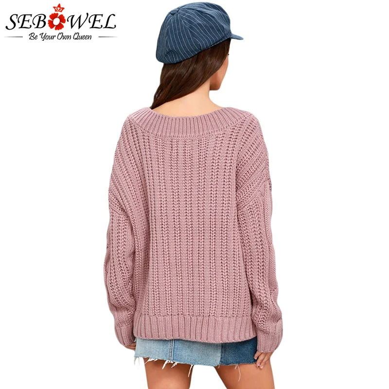 Pink-Cable-Knit-V-Neck-Sweater-LC27873-10-2